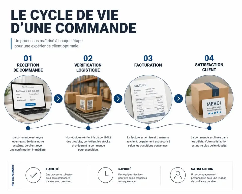 Schéma du cycle de vie d'une commande en administration des ventes