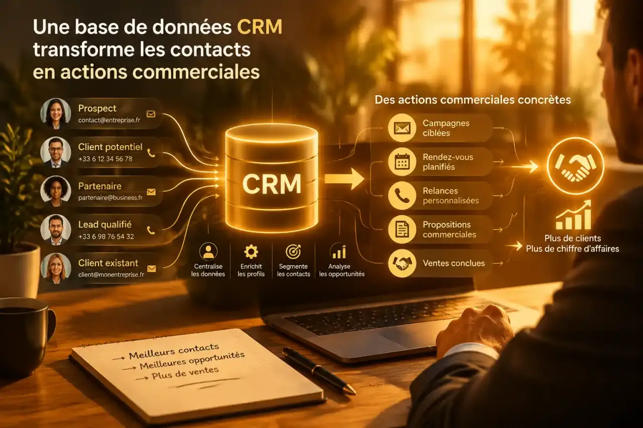 Une base de données CRM transforme les contacts en actions commerciales