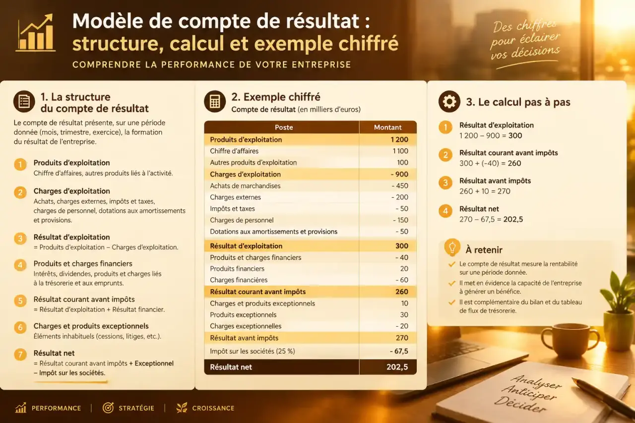 Modèle de compte de résultat : structure, calcul et exemple chiffré