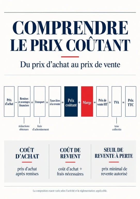 Infographie sur la définition du prix coûtant et son calcul