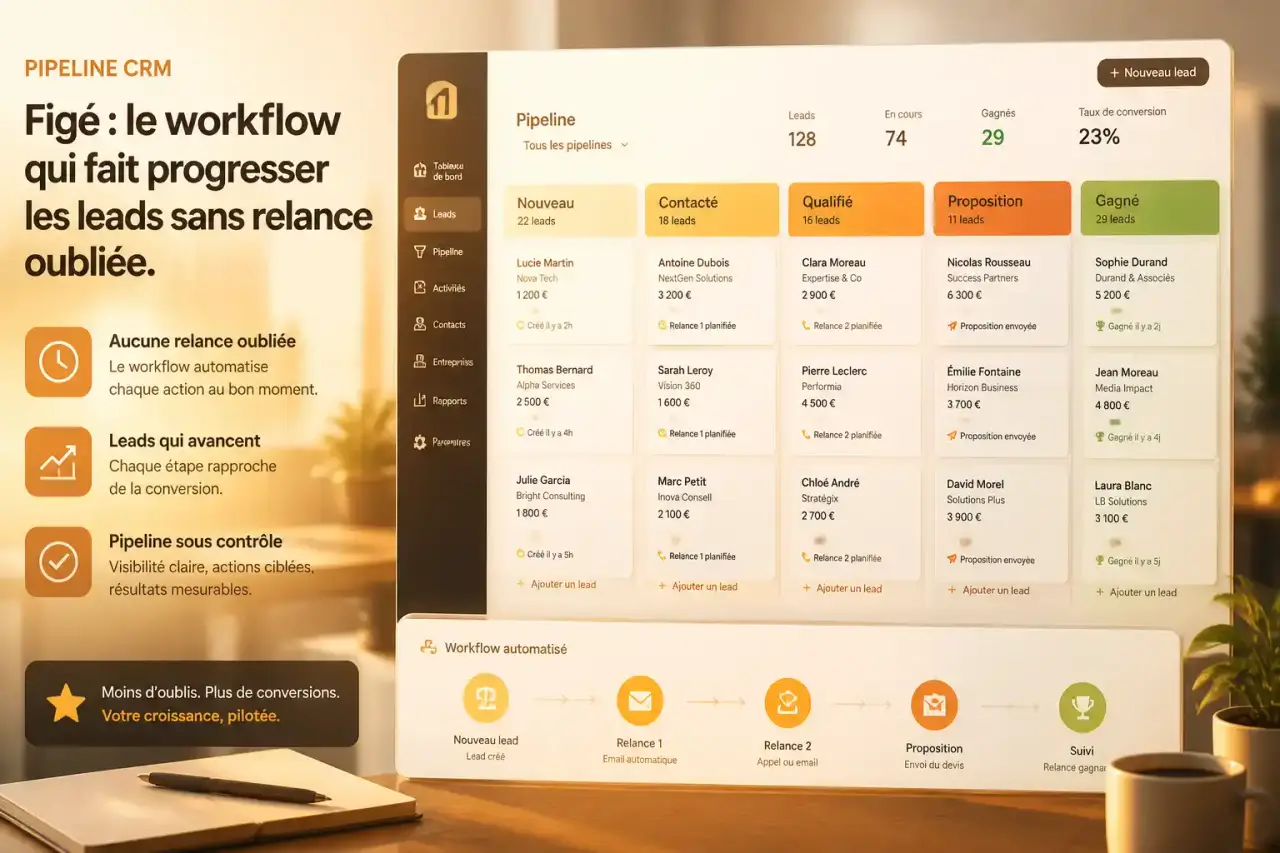 Pipeline CRM figé : le workflow qui fait progresser les leads sans relance oubliée
