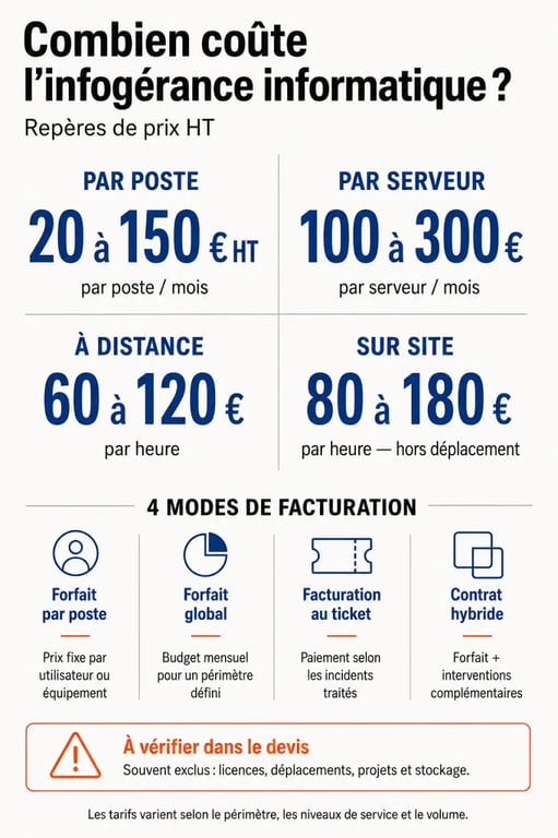Tarif prestation infogérance : fourchettes de prix par poste, serveur et heure
