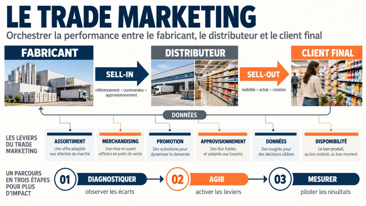 Schéma du trade mktg entre fabricant, distributeur et client final