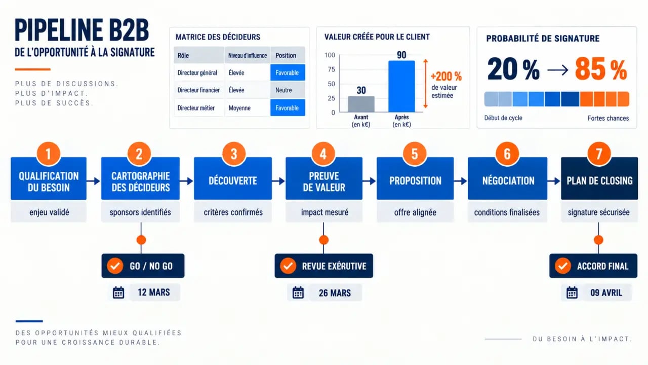 Schéma des étapes pour comprendre comment optimiser son processus de vente b2b complexe
